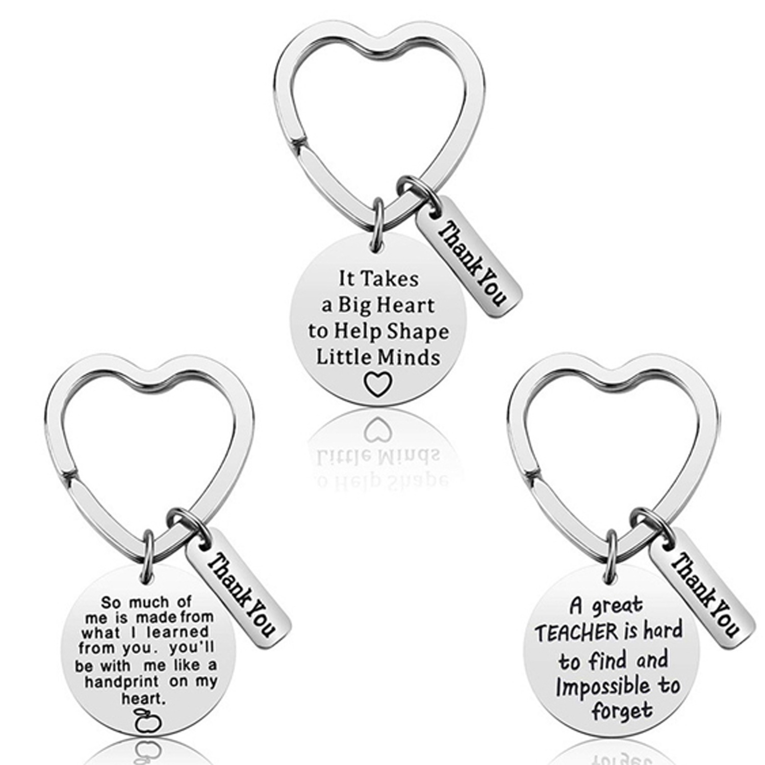 Heart Shaped Thank You Teacher Keyring - Silver / Mix of 3