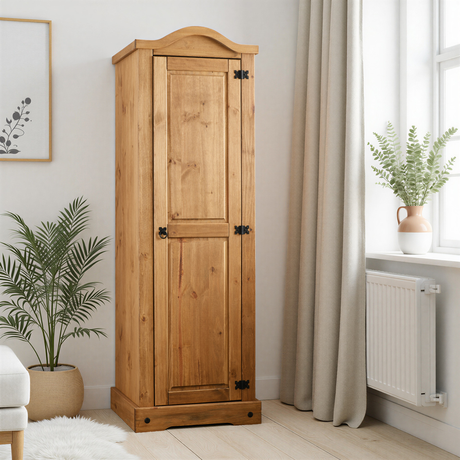Corona 1 Door Wardrobe Distressed Waxed Pine - Distressed Waxed Pine