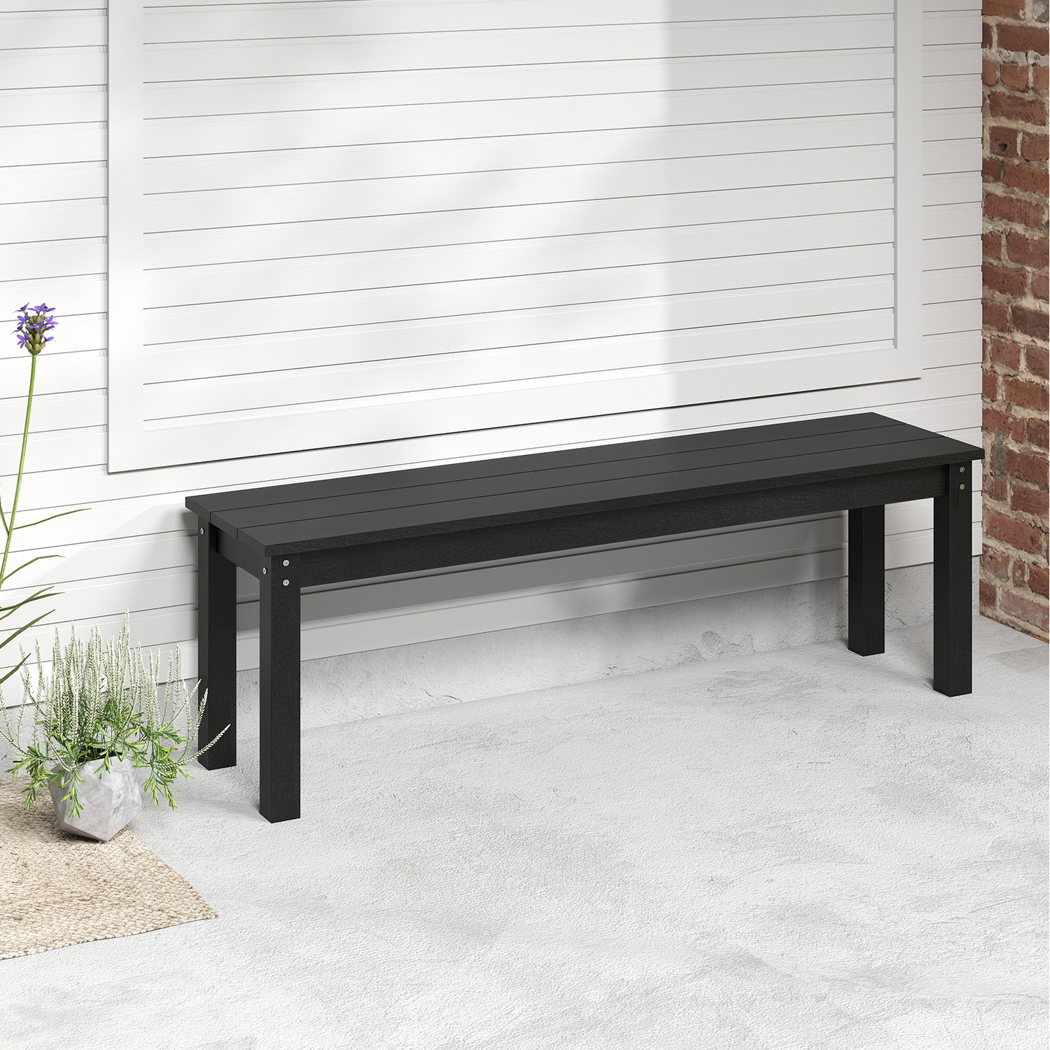 Backless Patio Garden Bench - Black
