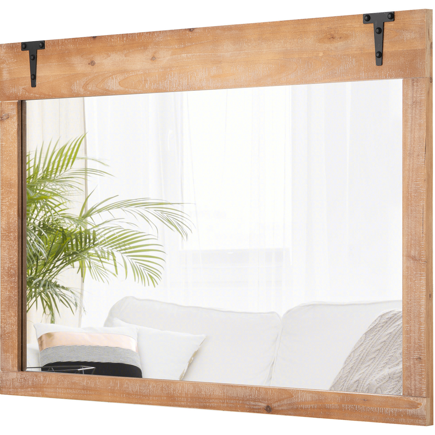 Image of Wood Frame Wall Mirror - Brown