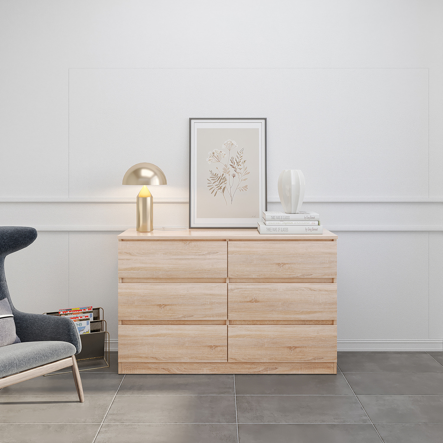 Seconique Malvern 6 Drawer Chest - Sonoma Oak