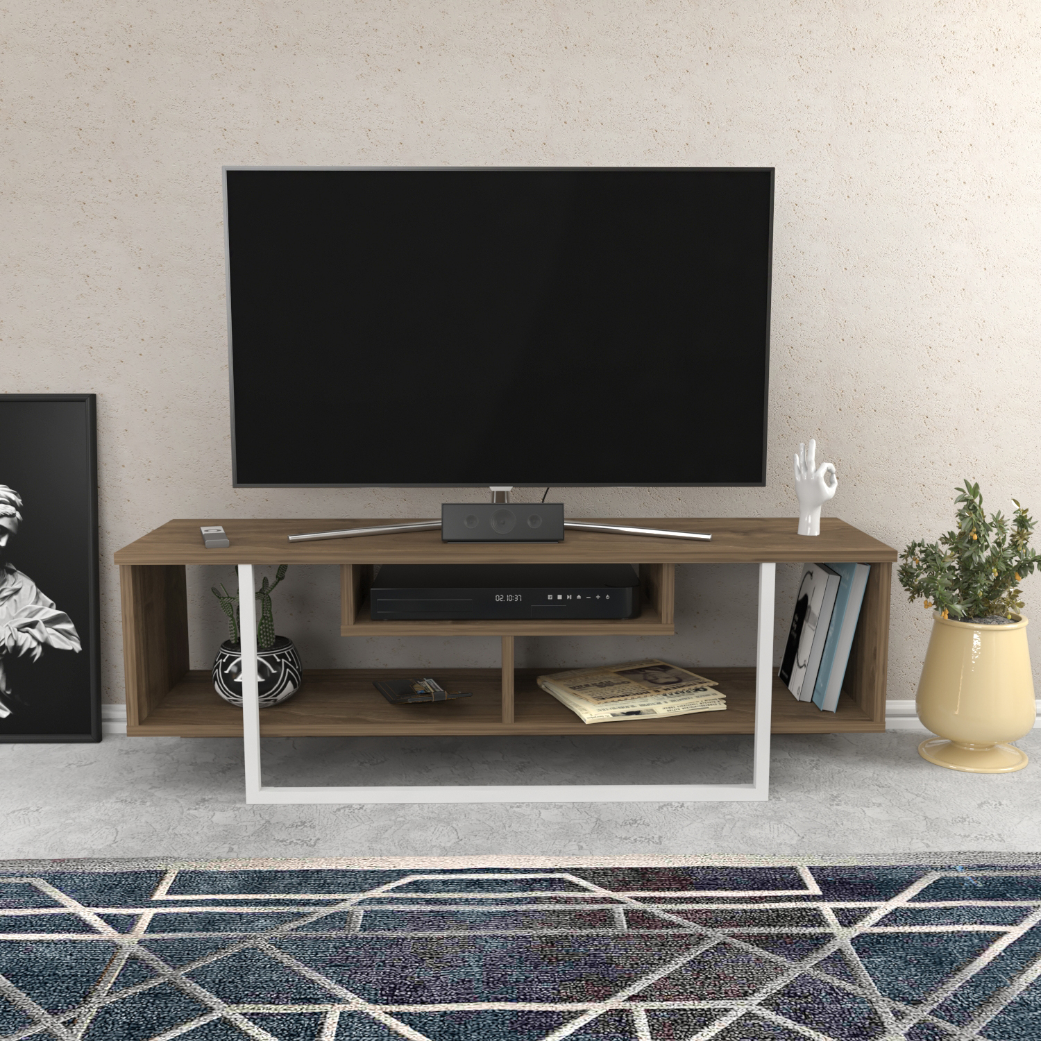 Asal TV Unit - Walnut and White / 35.2cm / 402.00cm / 47in