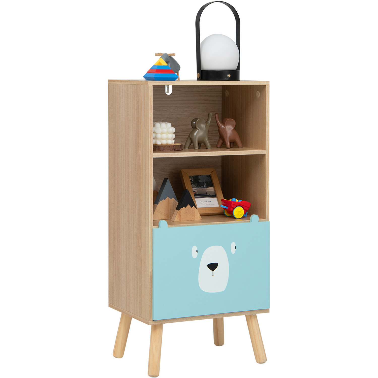 Costway 3-tier Kids Storage Shelf Wood Bookcase - Natural