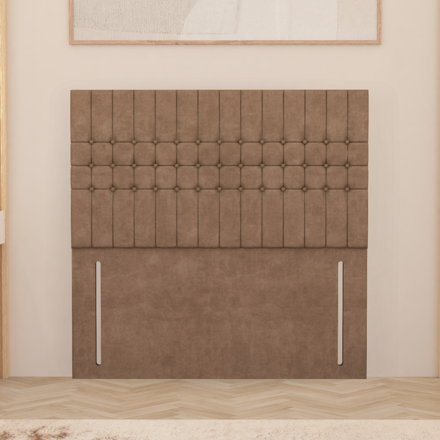Lexington Plush Velvet 54 Floor Standing Upholstered Headboard - Beige Small Single
