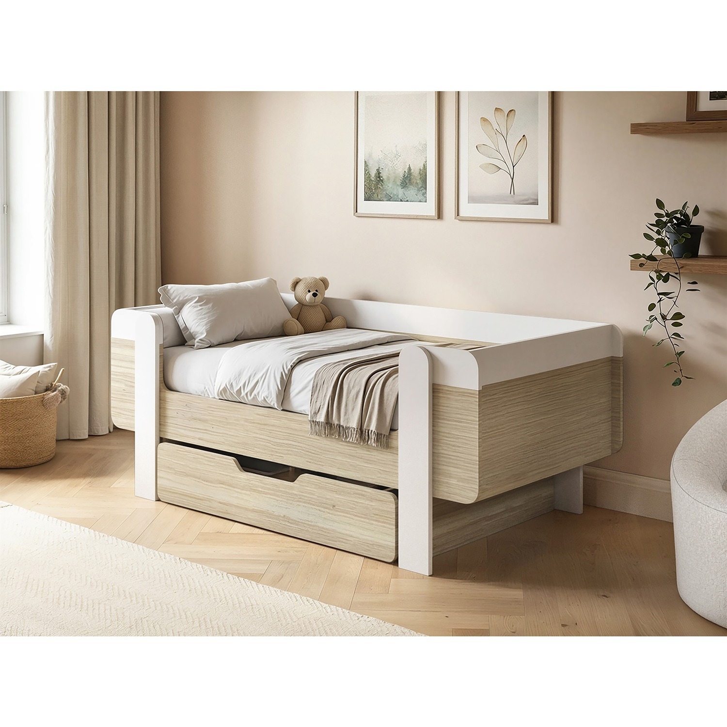 Alfie Wooden Toddler Bed White & Oak - White