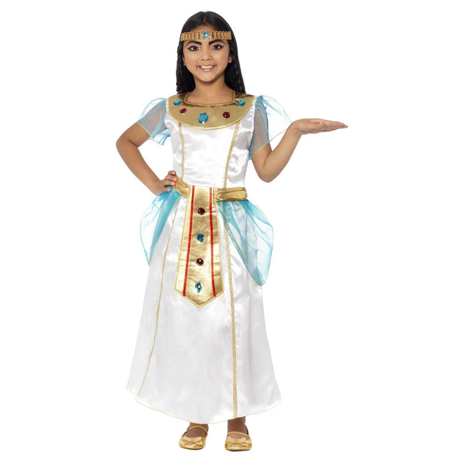 Smiffys Girls Deluxe Cleopatra Costume Dress - White / 10-12 Years