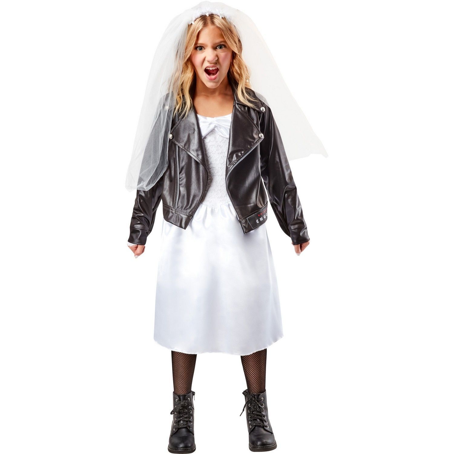 Bride Of Chucky Girls Tiffany Costume Set - White/Black / 9-10 Years