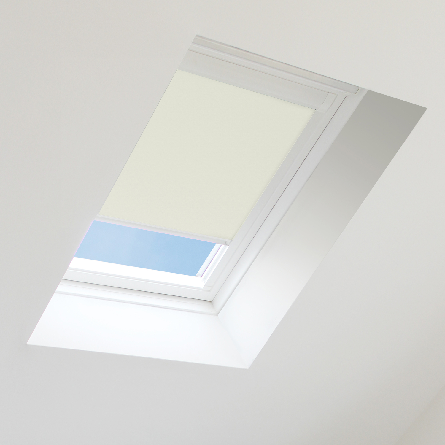 Bloc Skylight Blind for Velux Roof Window, Size206, Blackout Cream, Silver Frames - White Frame / 206 / 37cm