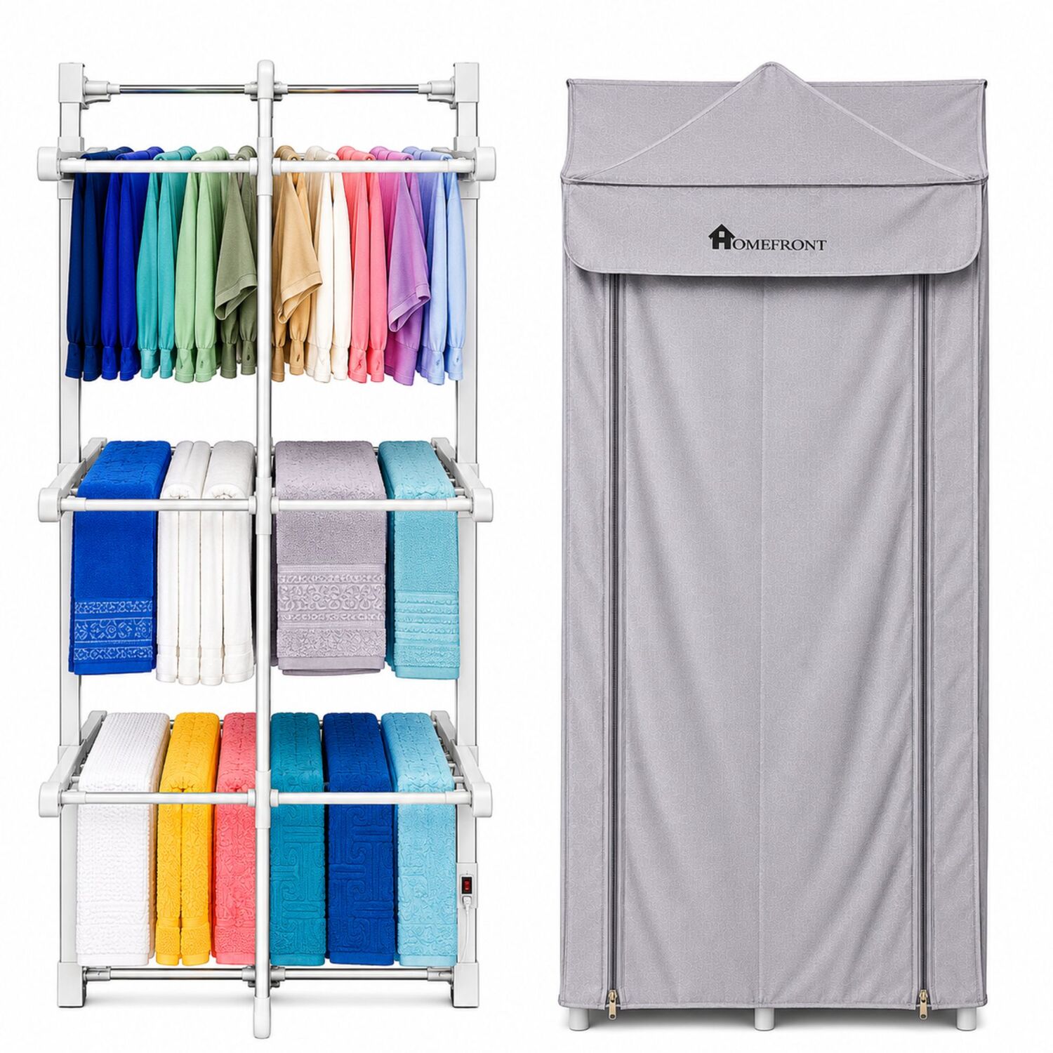 Homefront Ecodry Heated Airer - Foldaway Design - Zip Up Cover - Grey/Silver - Image 3