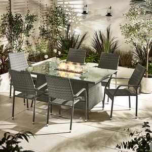 Marbella 6 Seat Rattan Firepit Table Garden Dining Set