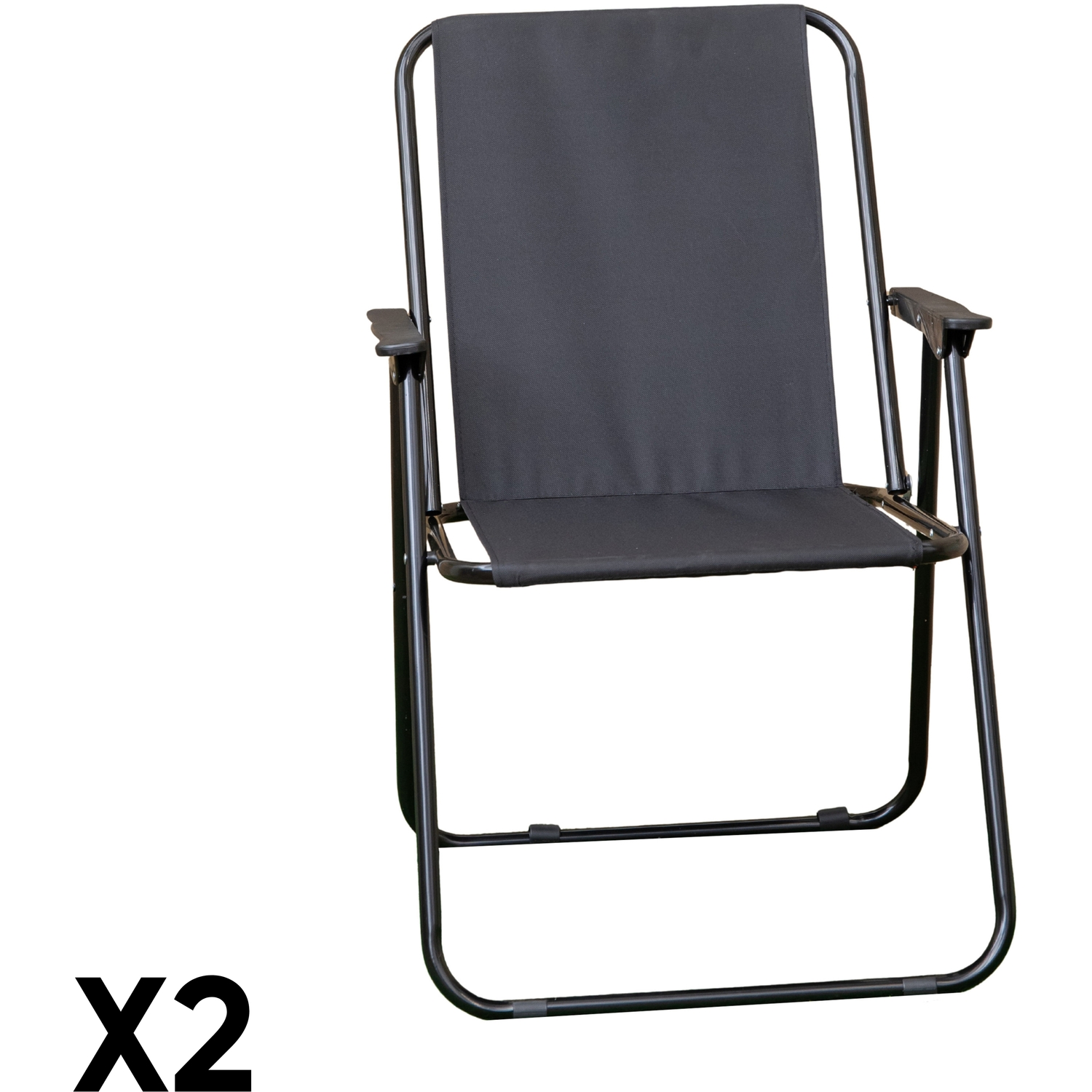 Samuel Alexander 2 Pack Black Lightweight Foldable Canvas Chair With Plastic Armrests Rests - Black