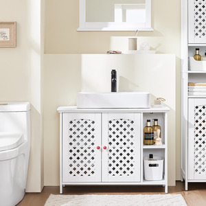 Under Sink Bathroom Cabinet with 2 Doors  Open Shelf Bathroom Sink Storage