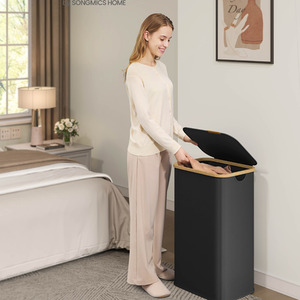 SONGMICS 100L Foldable Bamboo Laundry Hamper with Lid