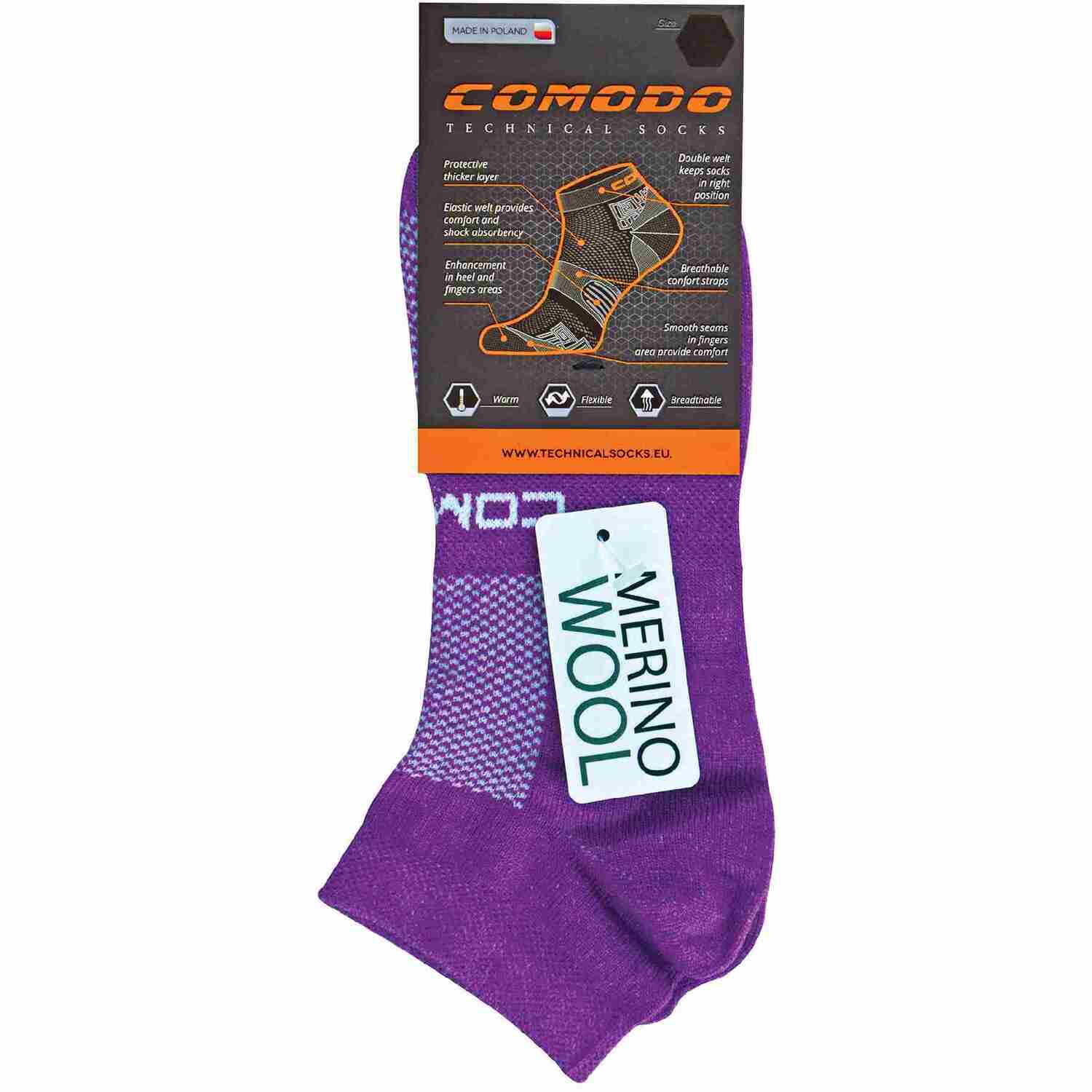 Comodo 1 Pack Unisex Merino Wool Ankle Trail Sport Running Socks - Purple / 3-5