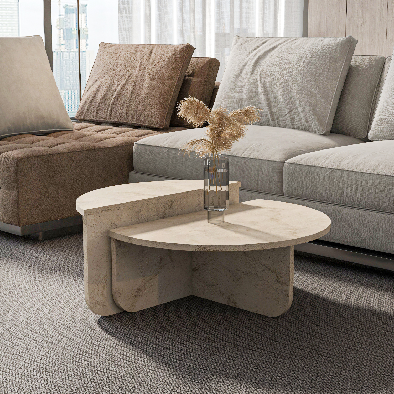 B&Q - Alves 2 Pieces Of Coffee Table Set Travertein - Image 2