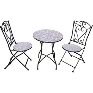 Three Piece Mosaic Bistro Set with Folding Chairs