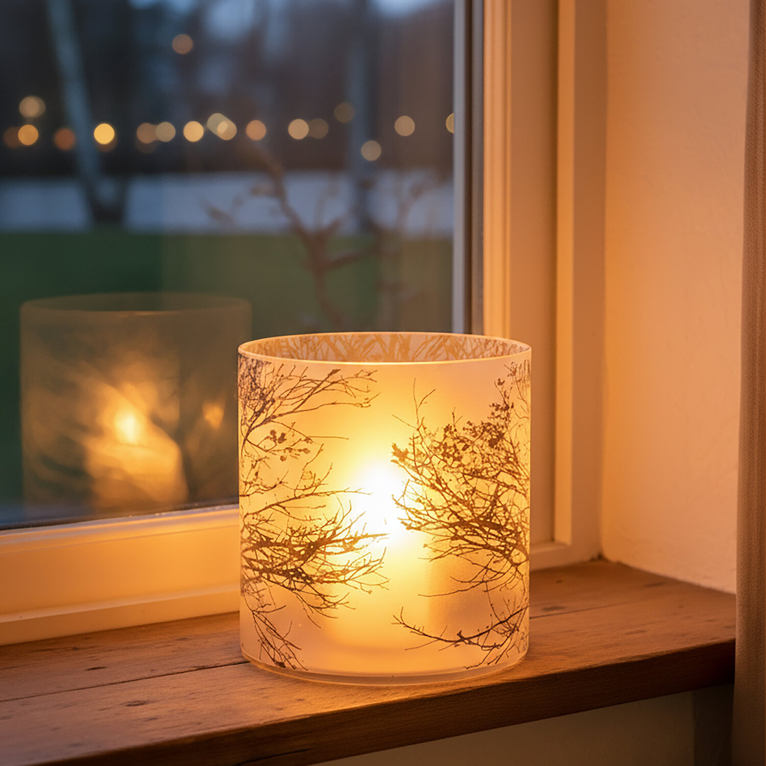 Orsina Branch Large Glass Hurricane Candle Holder - Brown