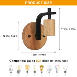 GOECO E27 2-Piece Vintage Interior Wall Lamp Wood and Metal Black