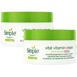 Simple Kind to Skin Day Cream SPF 15 Vital Vitamin for Sensitive Skin 50ml, 2 Pk