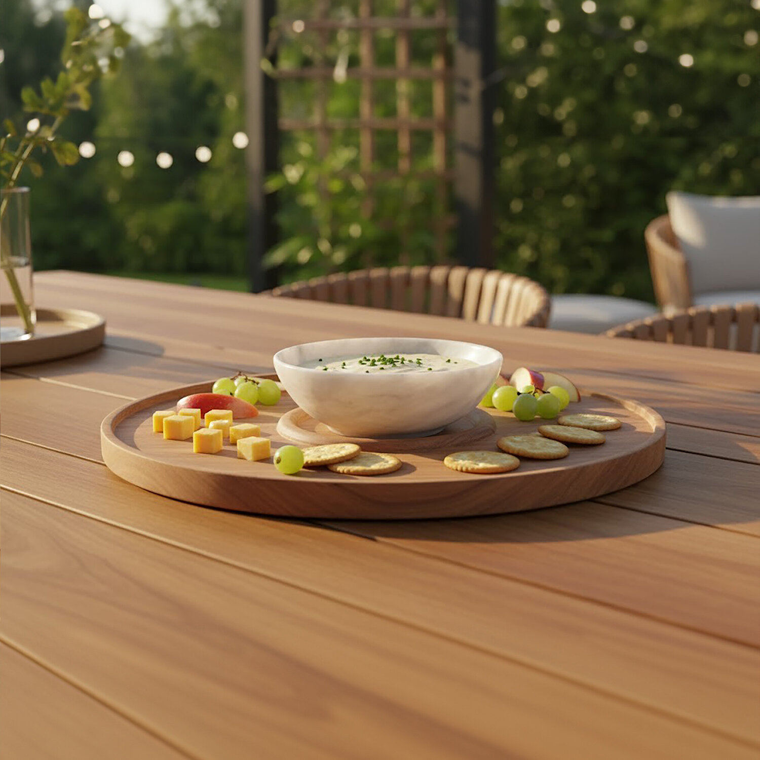 Maison By Premier Kora Acacia Wood And White Marble Chip And Dip Platter - Brown