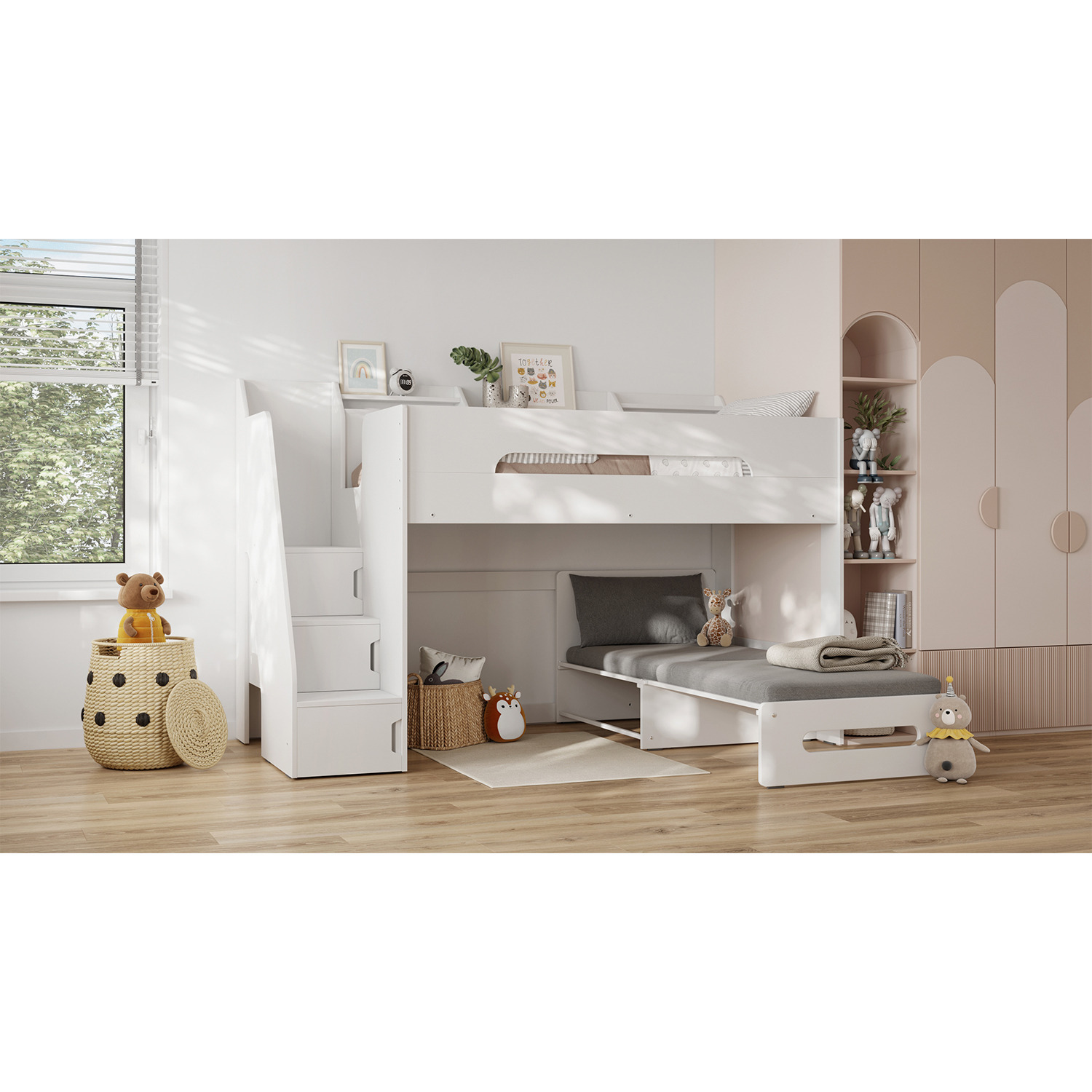 Flair Stepaside White High Sleeper Bed With Charcoal Grey Futon - Image 2