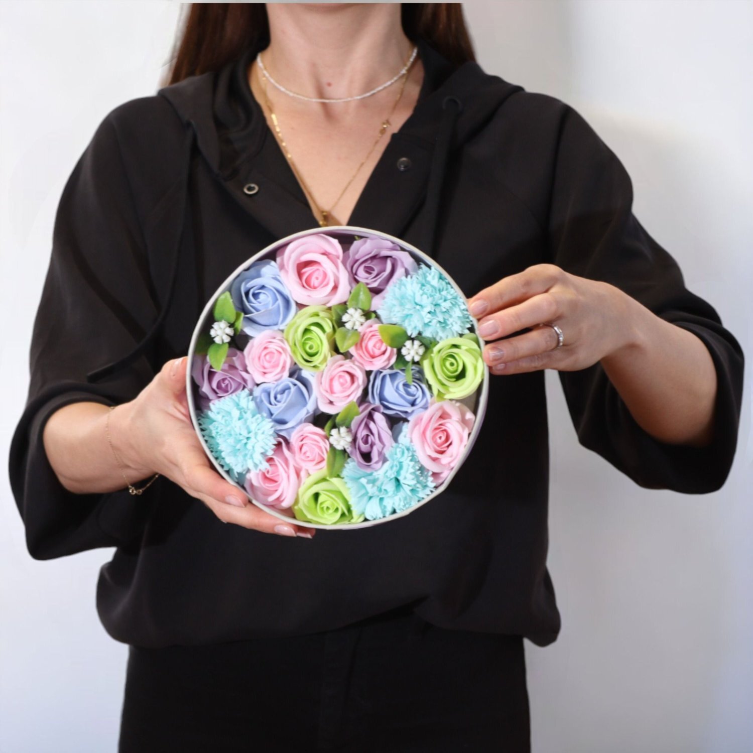 Round Baby Blessings Blue Soap Flower Gift Box