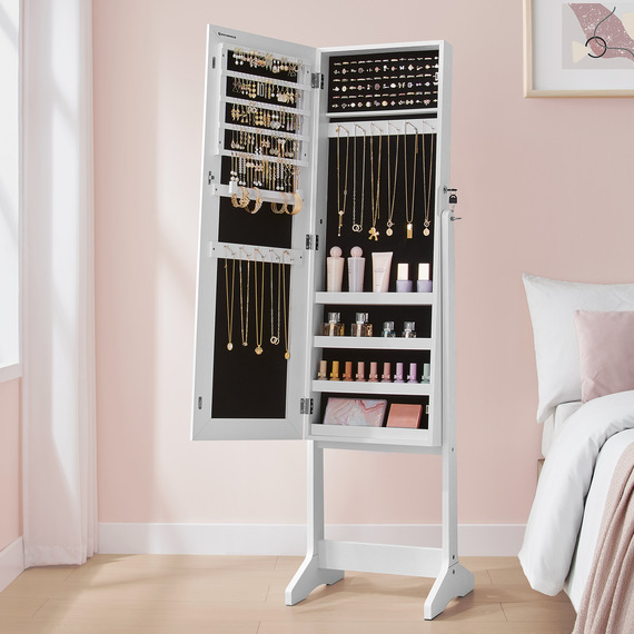 SONGMICS Full-Length Mirror Jewellery Cabinet, Lockable Jewellery Organiser