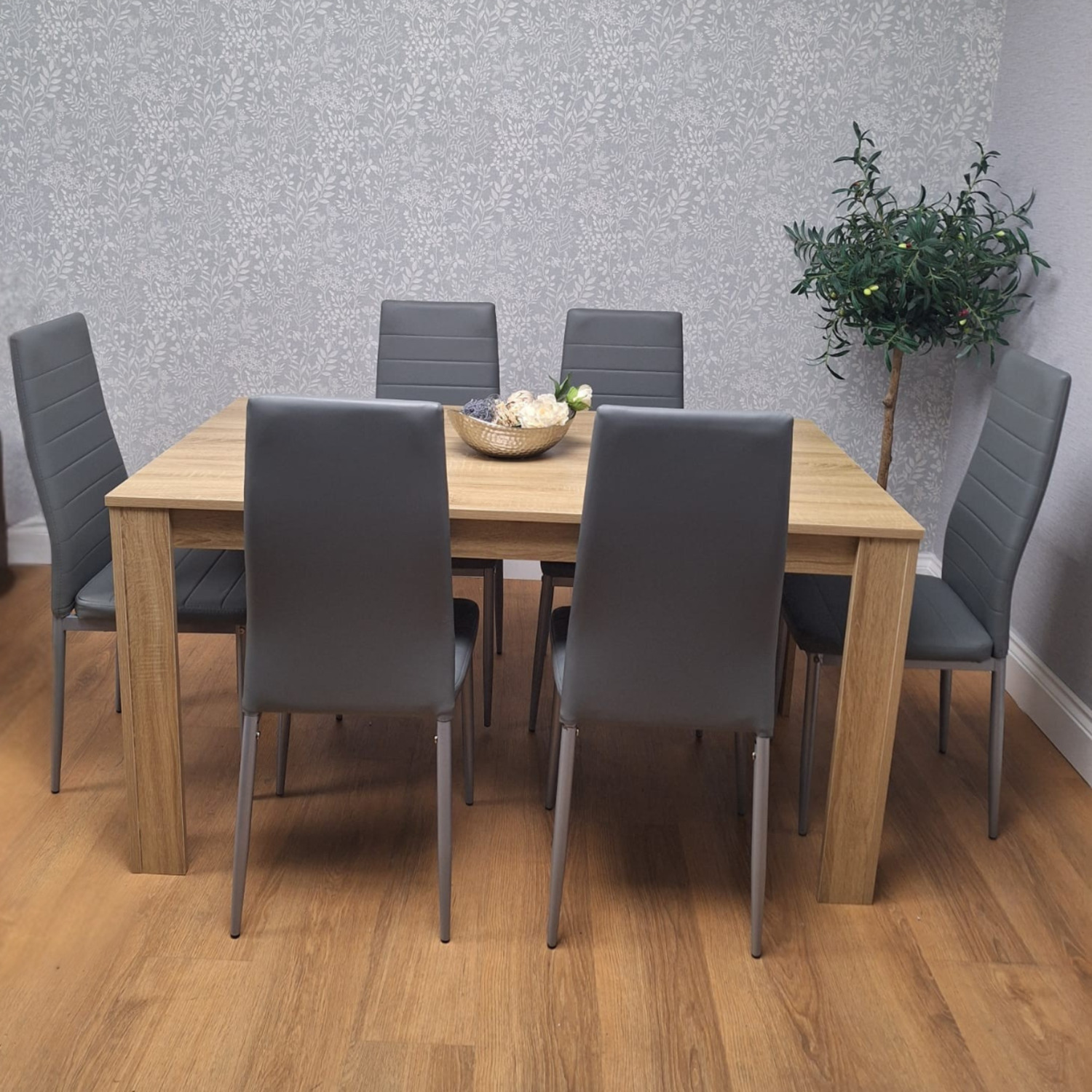 Portland 6 Seater Dining Set Oak Effect and Grey - Image 3