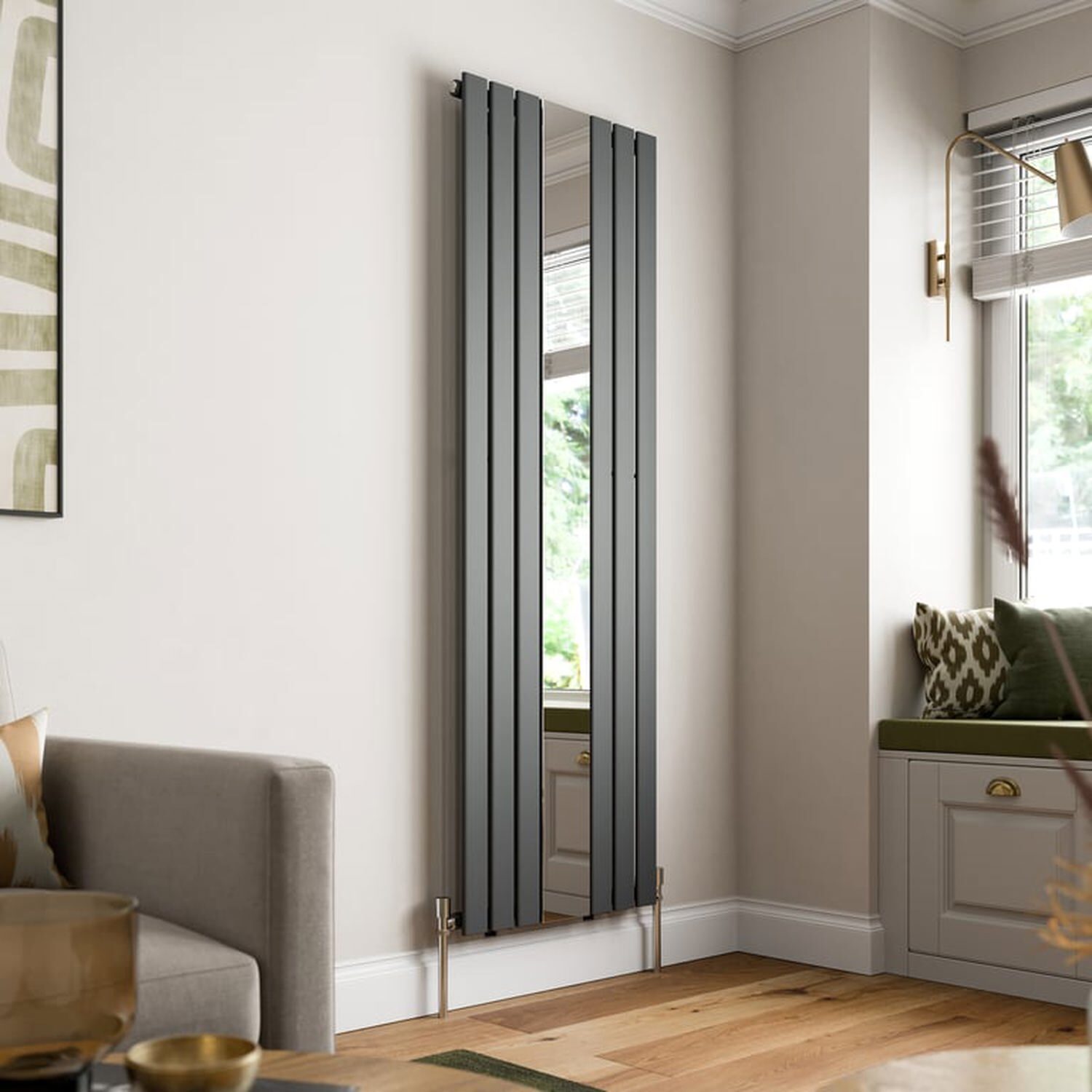 Temprazo 1800 X 600Mm Single Flat Panel Vertical Mirror Radiator - Anthracite - Anthracite
