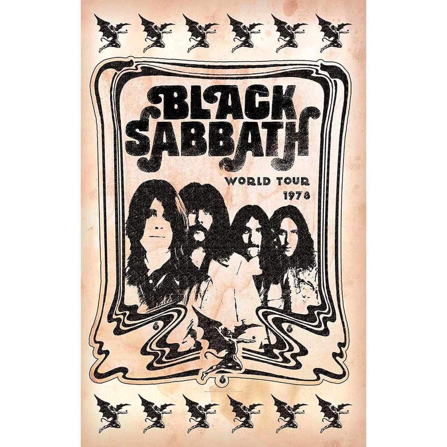 Black Sabbath World Tour 1978 Textile Poster - Cream/Black