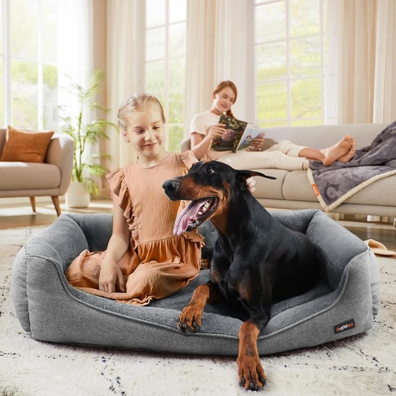 FEANDREA Linen-Look Dog Sofa Bed with Washable Cover