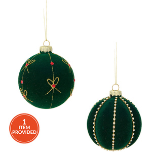 Green Flocked Embellished Bauble