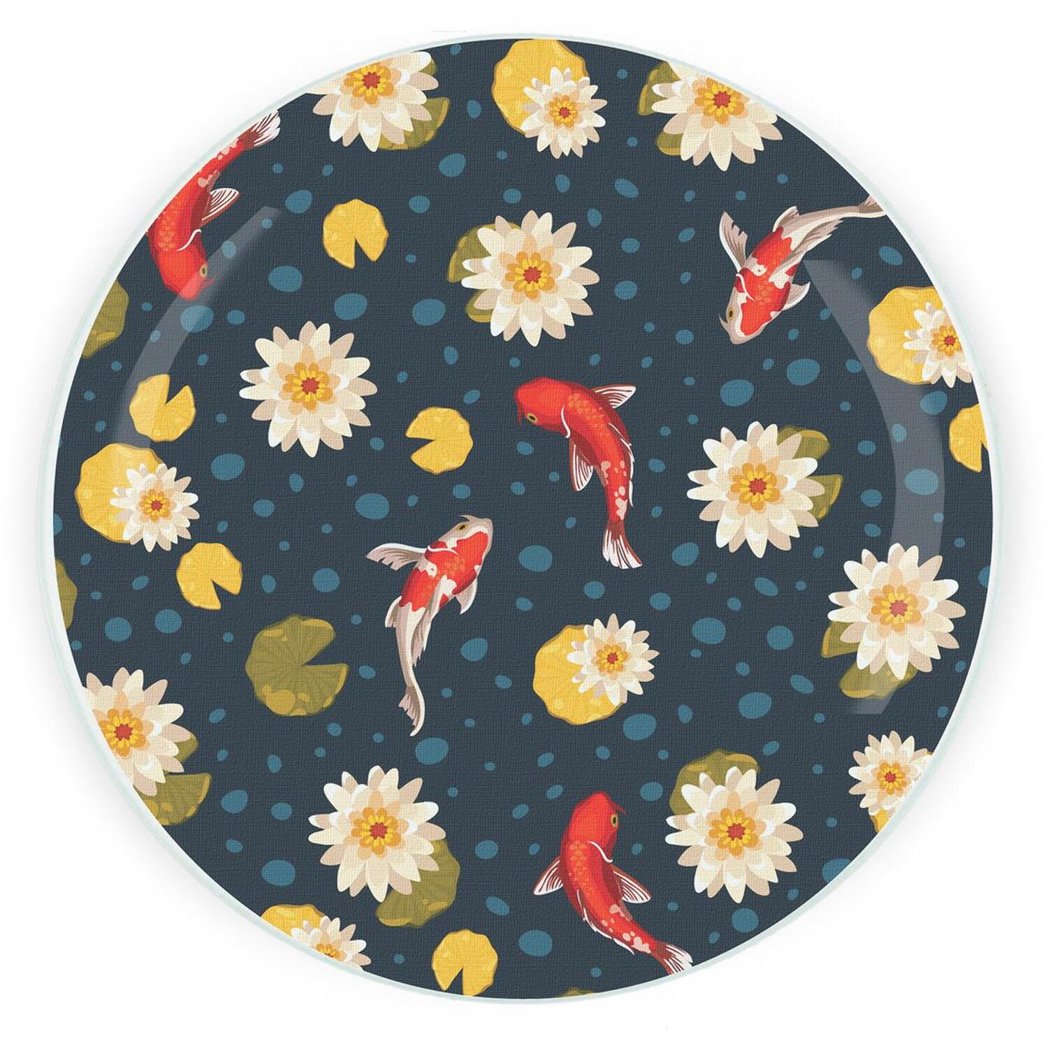 Image of Koi Fish Pond Textured Glass Round&hellip;