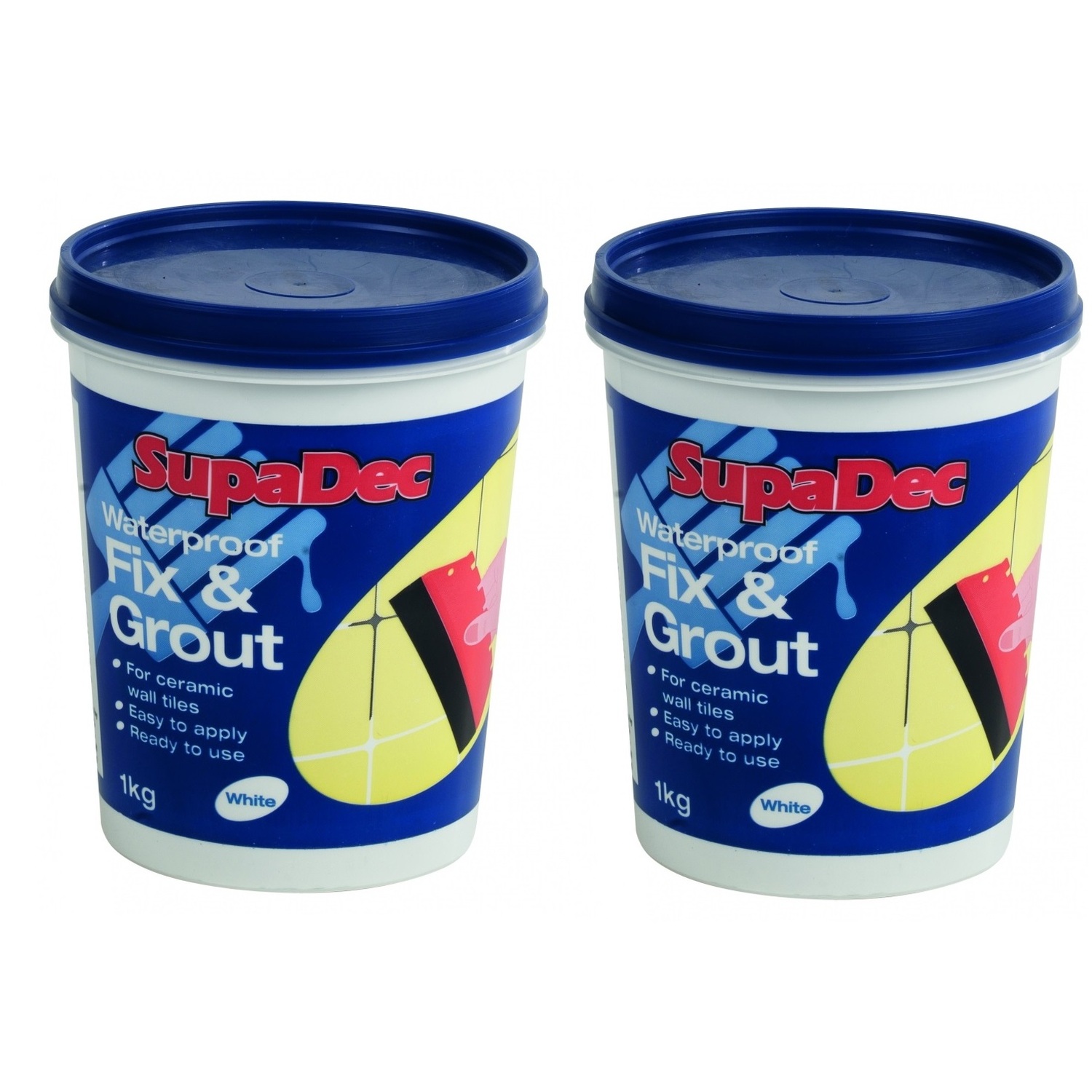 2 White Fix & Grout Adhesive Tub Waterproof Tile Adhesive Grout Ready To Use 1kg - Image 2
