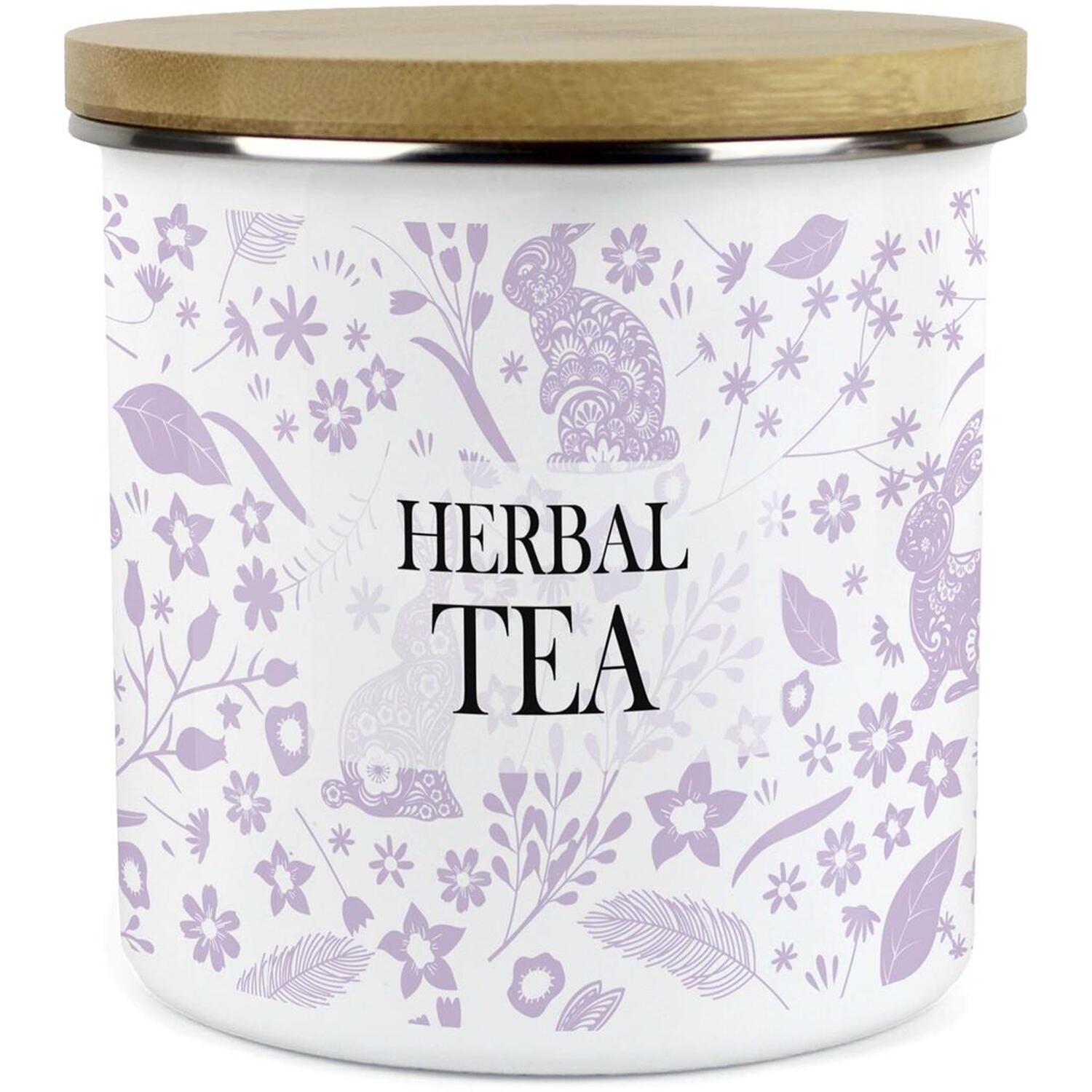 B&Q - Wild Rabbits Herbal Tea CanisterLilac Wildlife & Foliage Homewares Gift1.2L Enamel Hot Drinks/food Kitchen Storage Container - Image 2