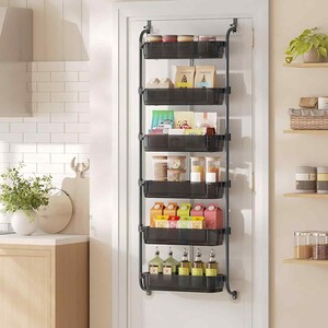 Over Door Pantry Organizer with 6 Adjustable Baskets, Black