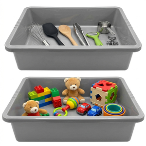3 x Grey Deep Multipurpose Plastic Rectangular Household Trays