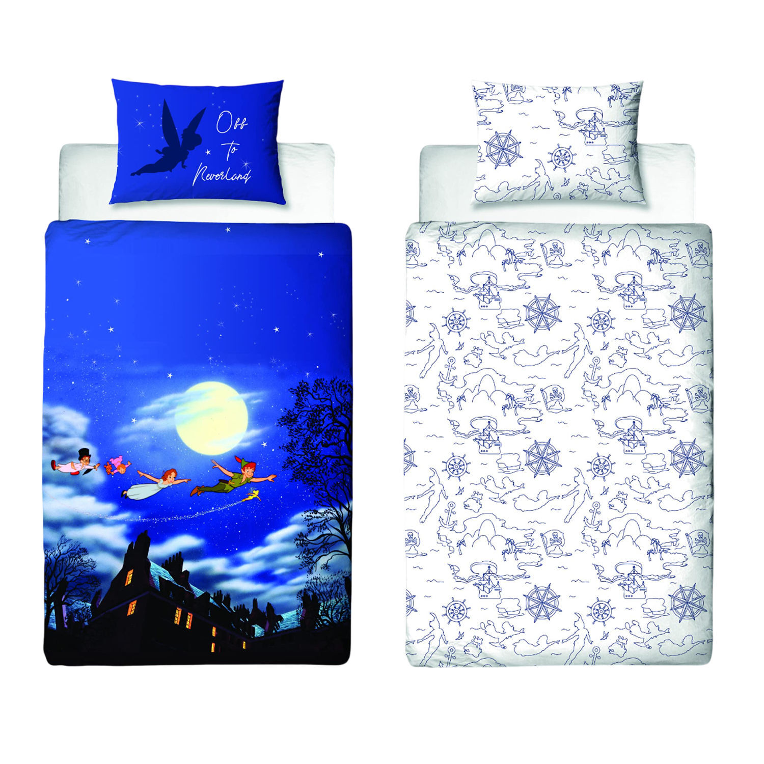 Peter Pan Reversible Duvet Set - Blue/Black/White