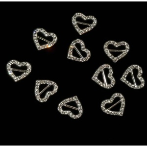 Pack of 10 Decorative Heart Diamante Ribbon Slider Buckles