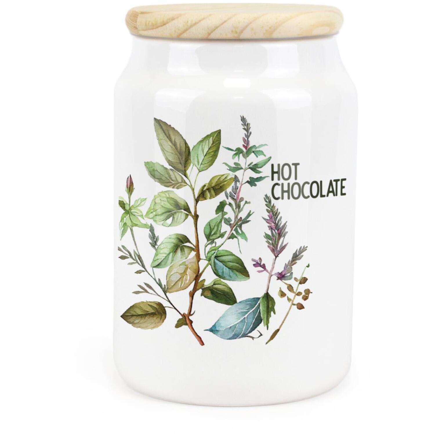 Purely Home Watercolour Herbs Ceramic Hot Chocolate Storage Canister - Green
