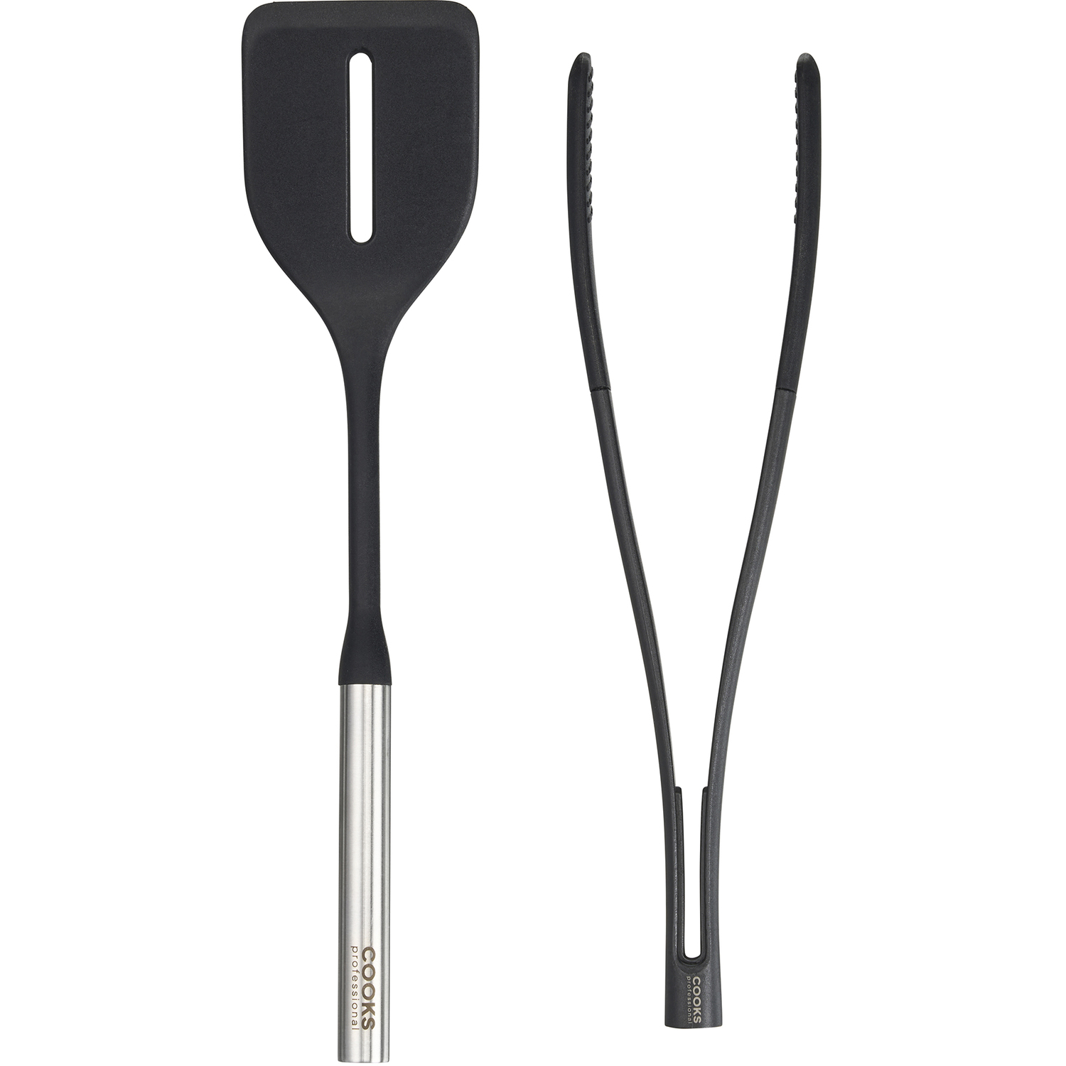 Cooks Professional 2 Piece Silicone Utensil Set With Stainless Steel Handles - Black & Silver