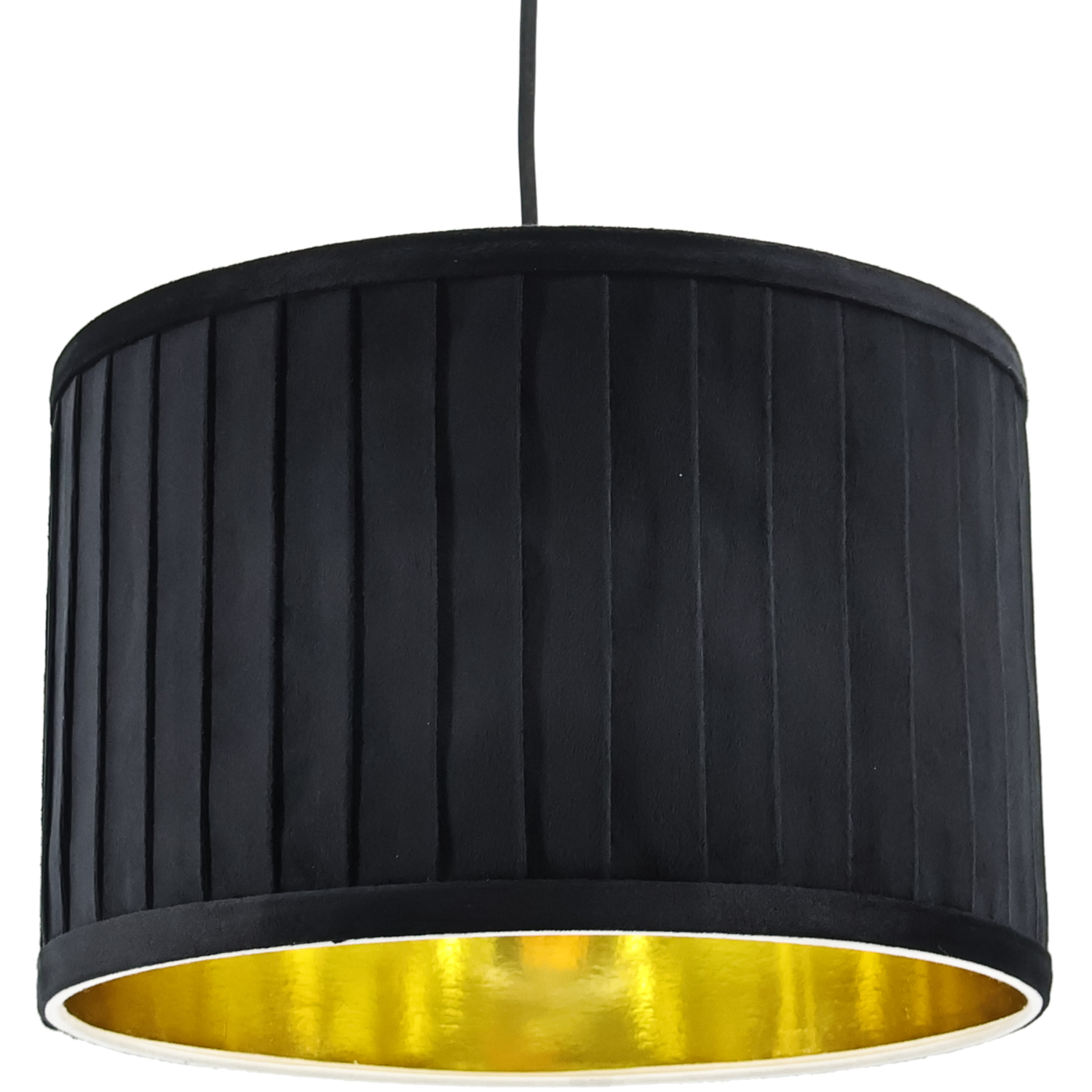 First Choice Lighting Unisex Black Sundance Velvet Pleated 30Cm Lamp Shade With Gold Inner - Image 1