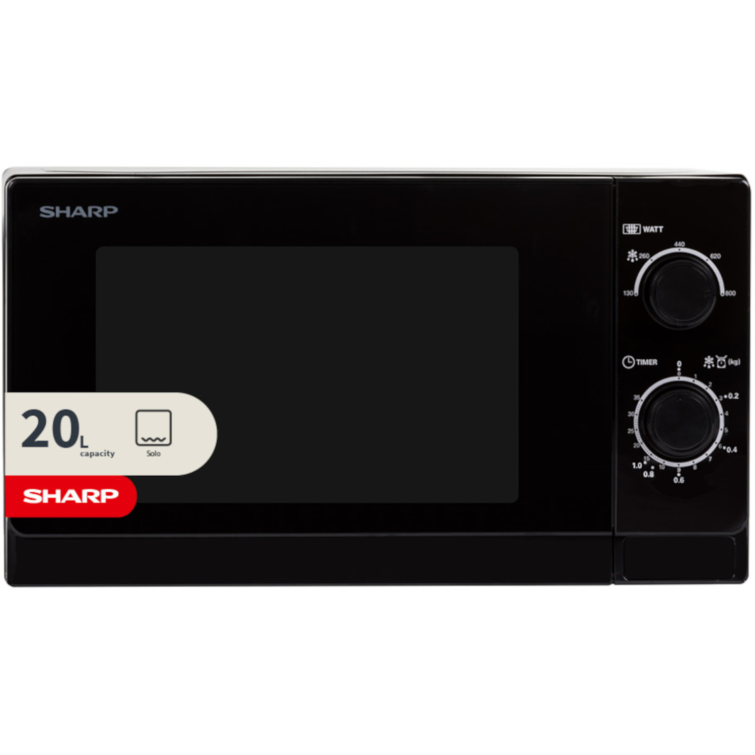 B&Q - Sharp 20L Black 800W Manual Microwave With Defrost & 5 Power Levels - Image 1