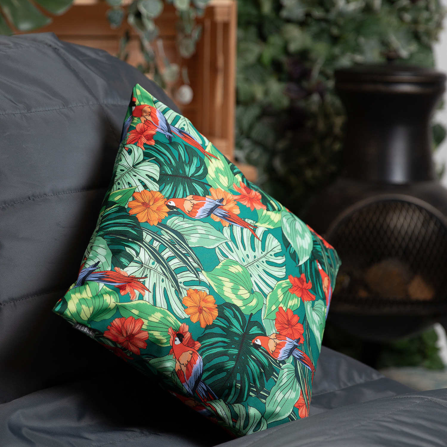 Icon Unisex Multicolor Indoor & Outdoor Tropical Floral Waterproof Filled Cushion | Size: 43 Cm X 43 Cm - Image 1