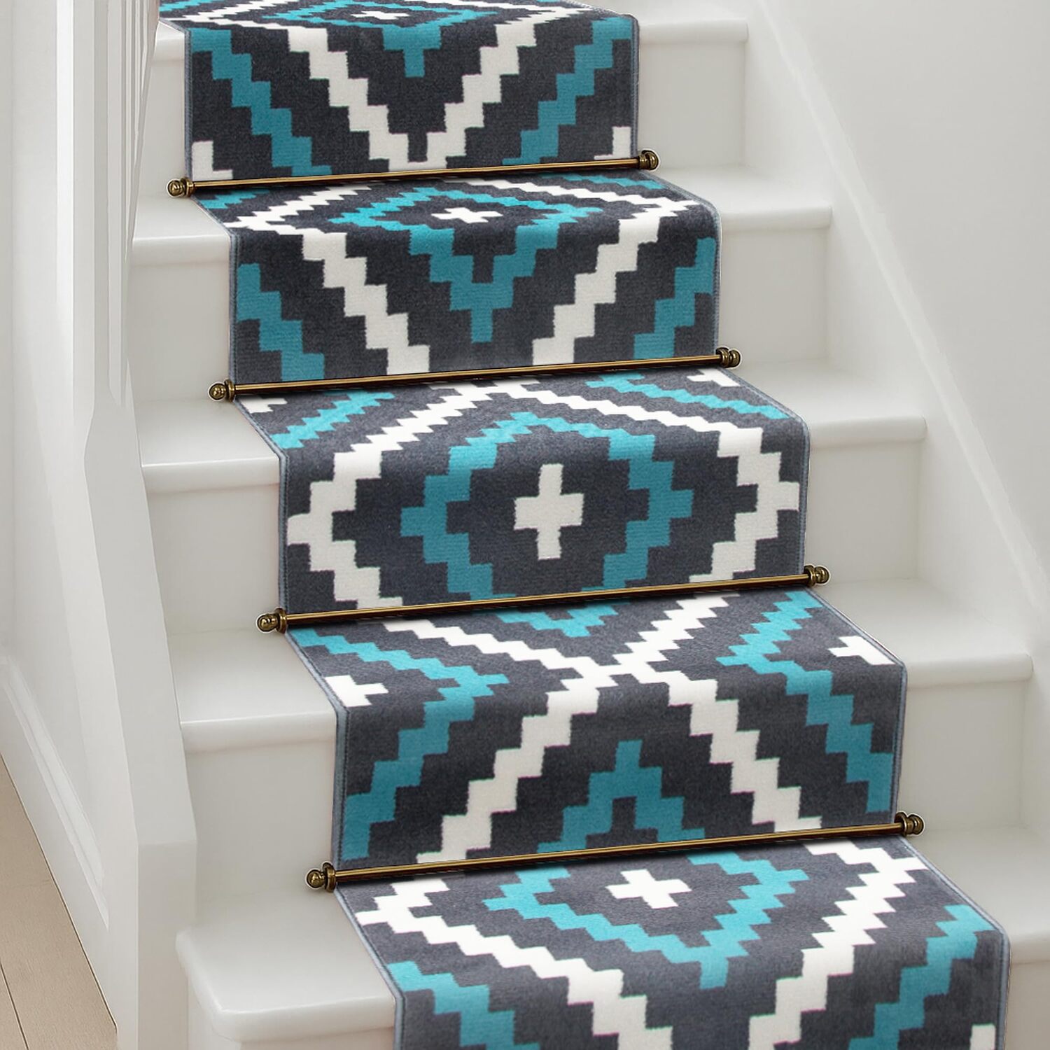 Bravich LTD Modern Geometric Tile Hallway Runner Rug Non Slip Low Pile in Teal | Size: 60 cm x 150 cm