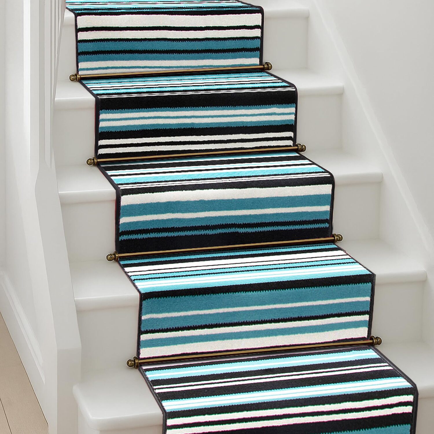 Bravich LTD Two Tone Striped Hallway Runner Rug Non Slip Low Pile in Teal | Size: 60 cm x 450 cm