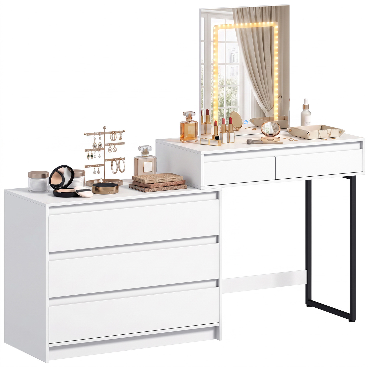 Homcom Vanity Makeup Desk Led Mirror Bedroom White - White
