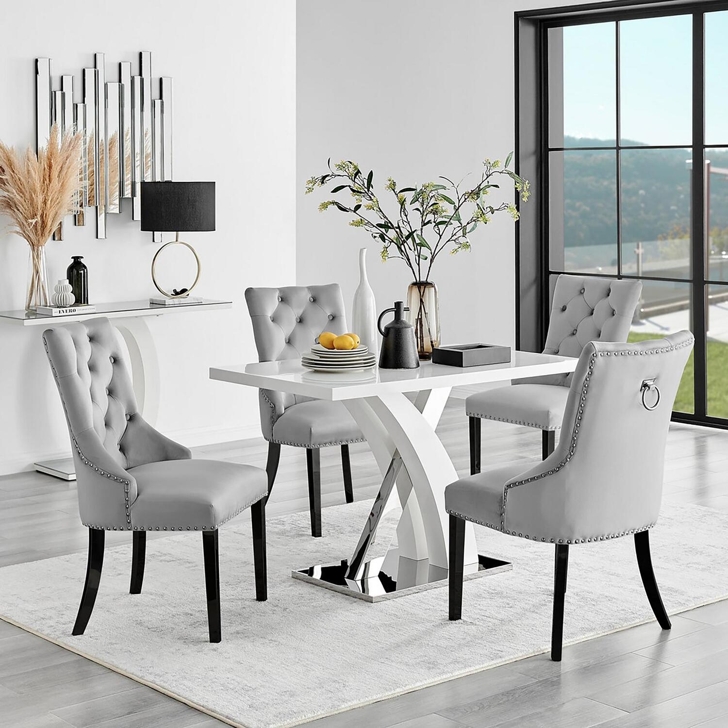 Furnitureboxuk Atlanta 4 White Dining Table With 4 Belgravia Black Leg Chairs - Grey