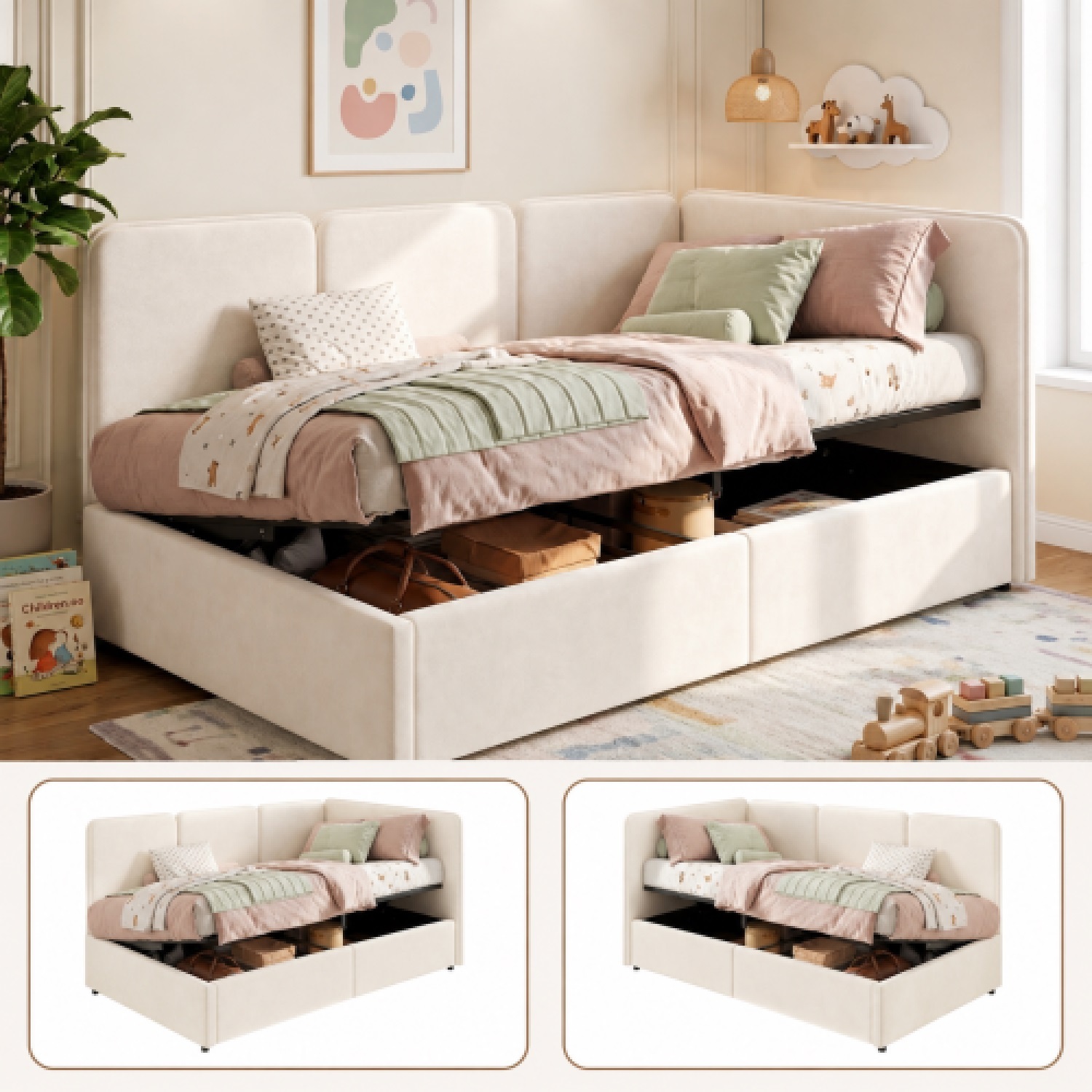 Aka Single Ottoman Daybed With Hydraulic Storage And Reversible Chaise Design - Cream