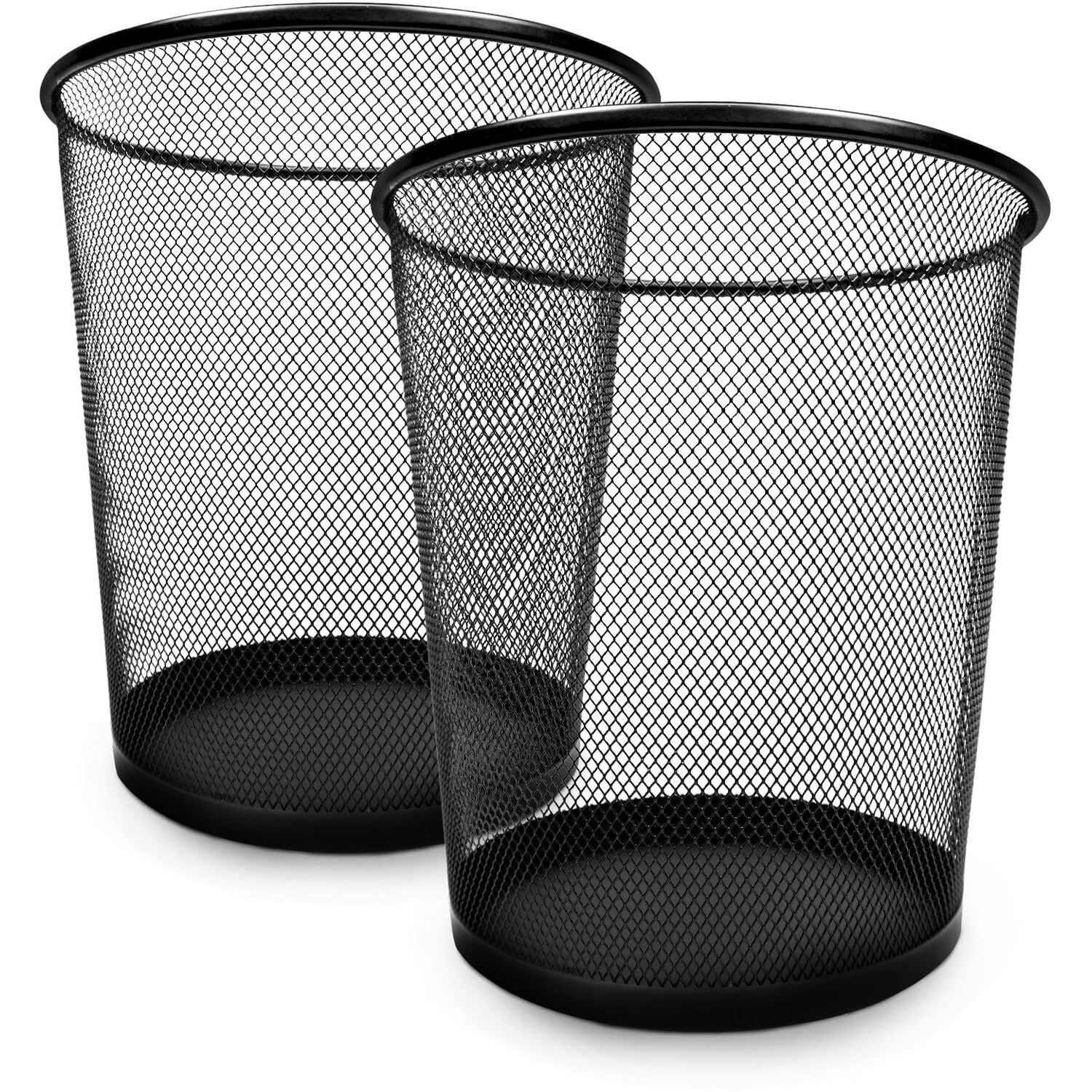 Keplin Round Metal Trash Can, Pack Of 2 - Black / Steel